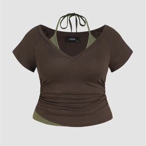 Plus Halter Short Sleeve Top